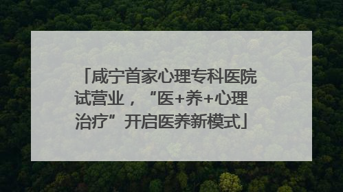 咸宁首家心理专科医院试营业，“医+养+心理治疗”开启医养新模式
